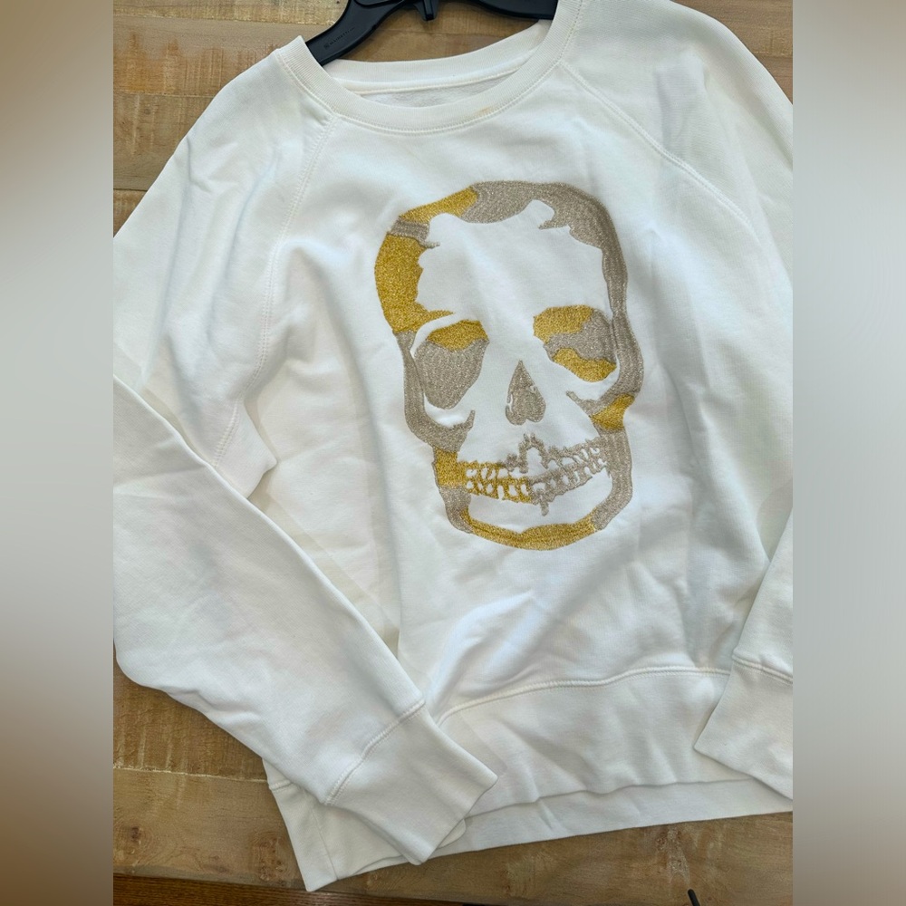 Zadig & Voltaire upper skull glitter gold silver white crewneck sweater